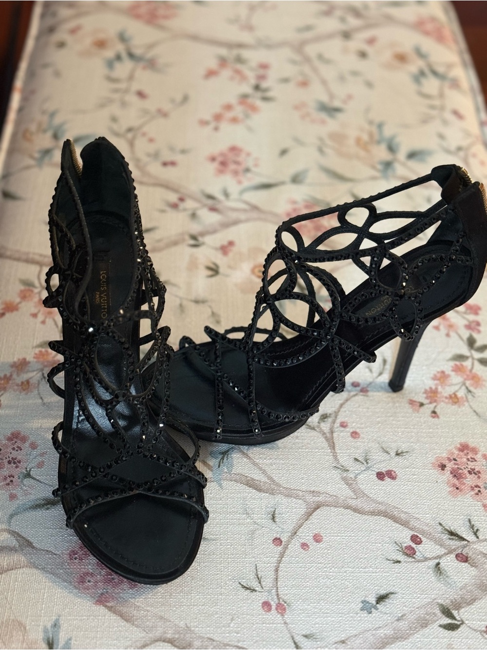 Louis Vuitton Black Embellished Strappy High Heel Sandals